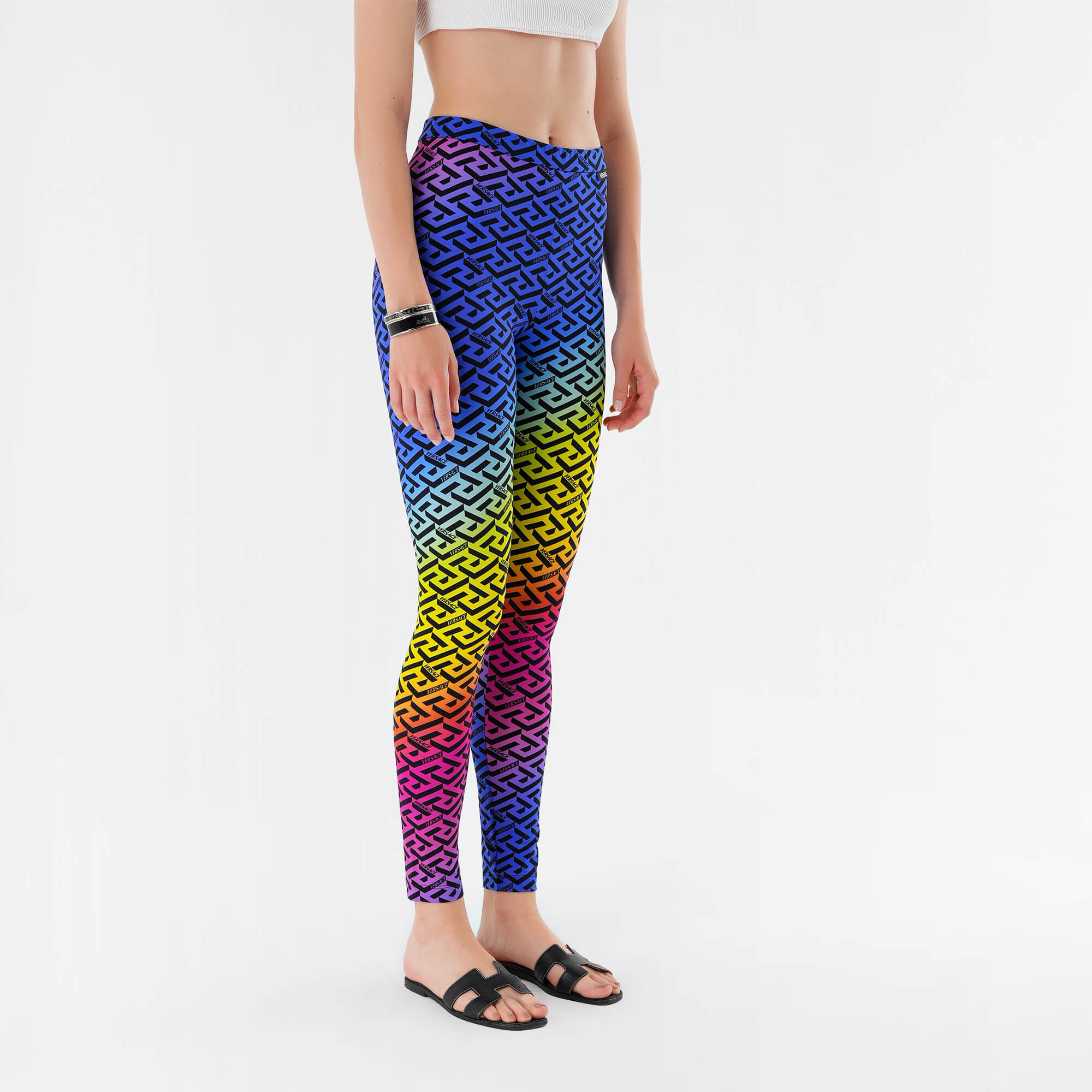 Versace- Multicolor Logo Patterned Leggings IT42